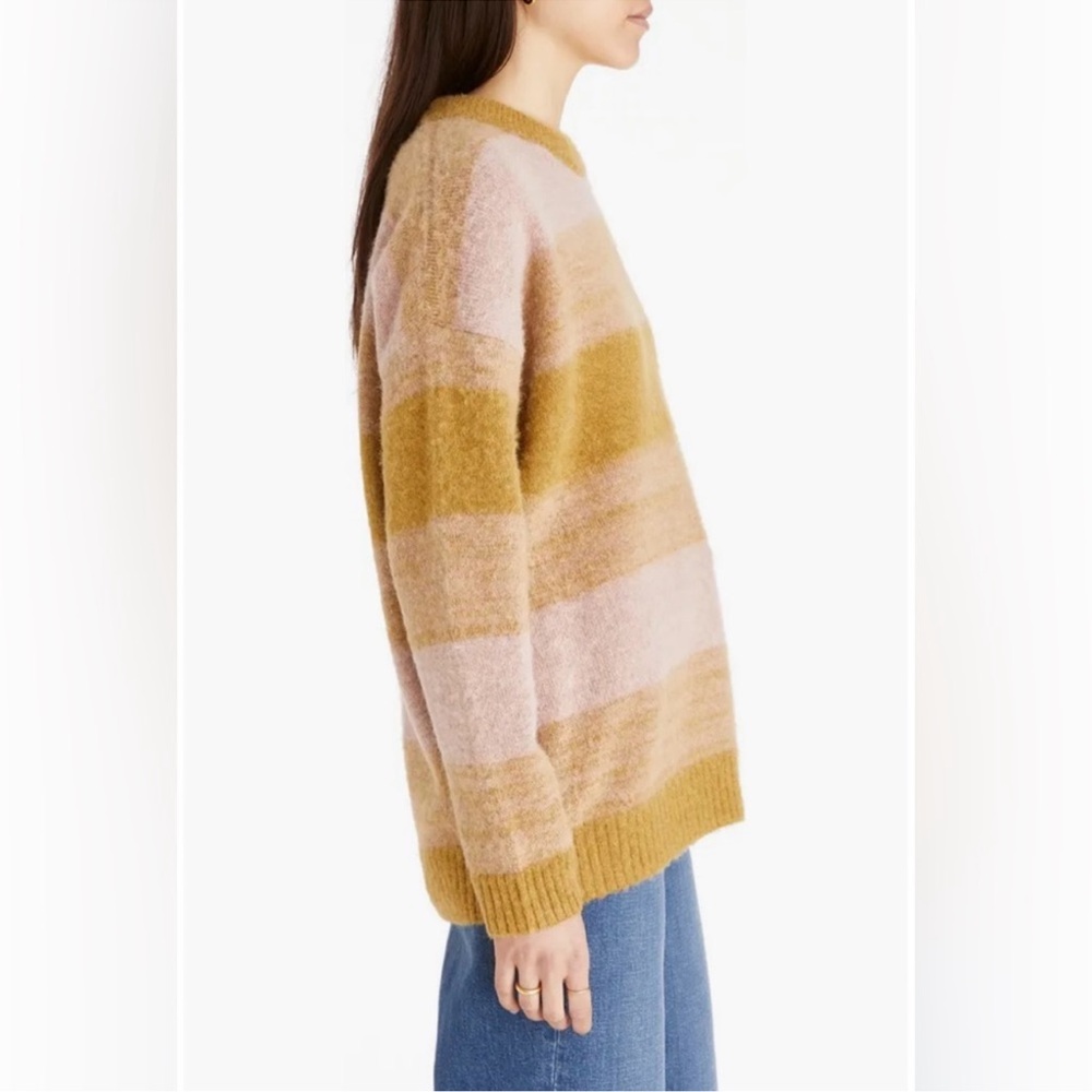 NWT Madewell 49% Alpaca Pink+tan striped slouchy oversized sweater.Size XXL